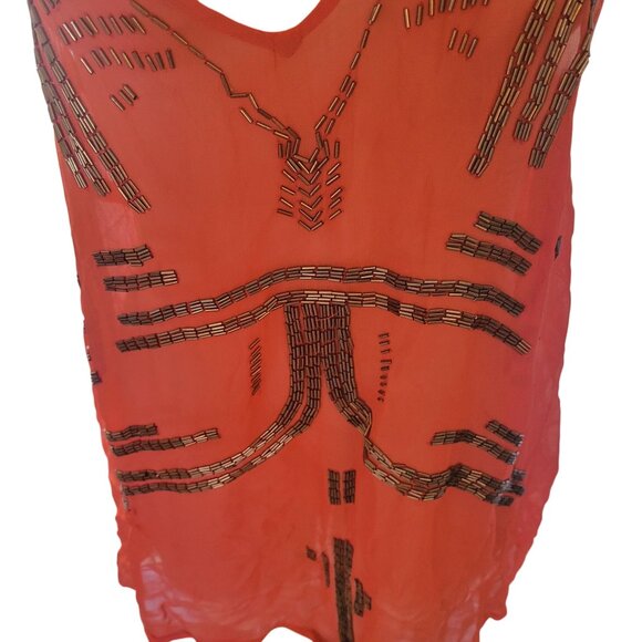FREE PEOPLE Sheer Orange Beaded Racerback Tank Top M‎ Summer Beach - Picture 4 of 8